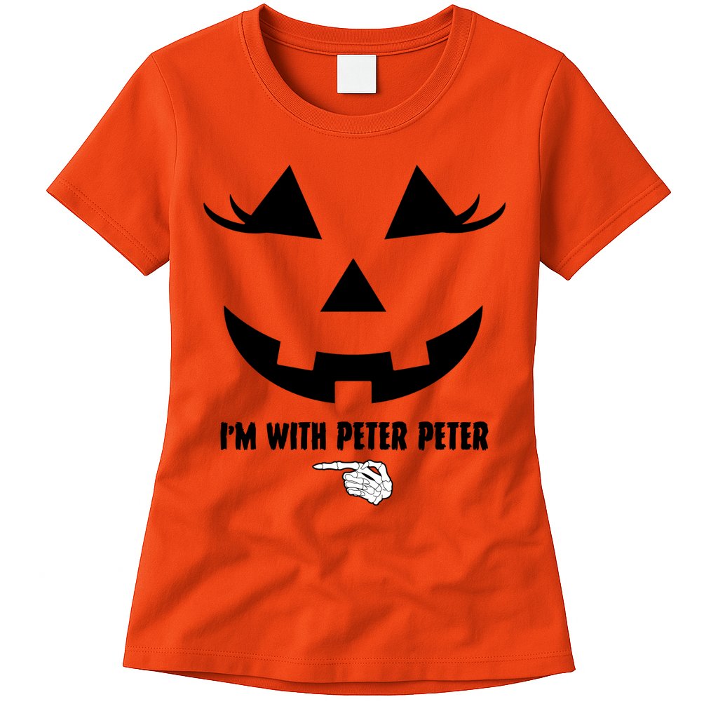 I'm With Peter Peter Funny Halloween Skeleton Hand Womens T-Shirt