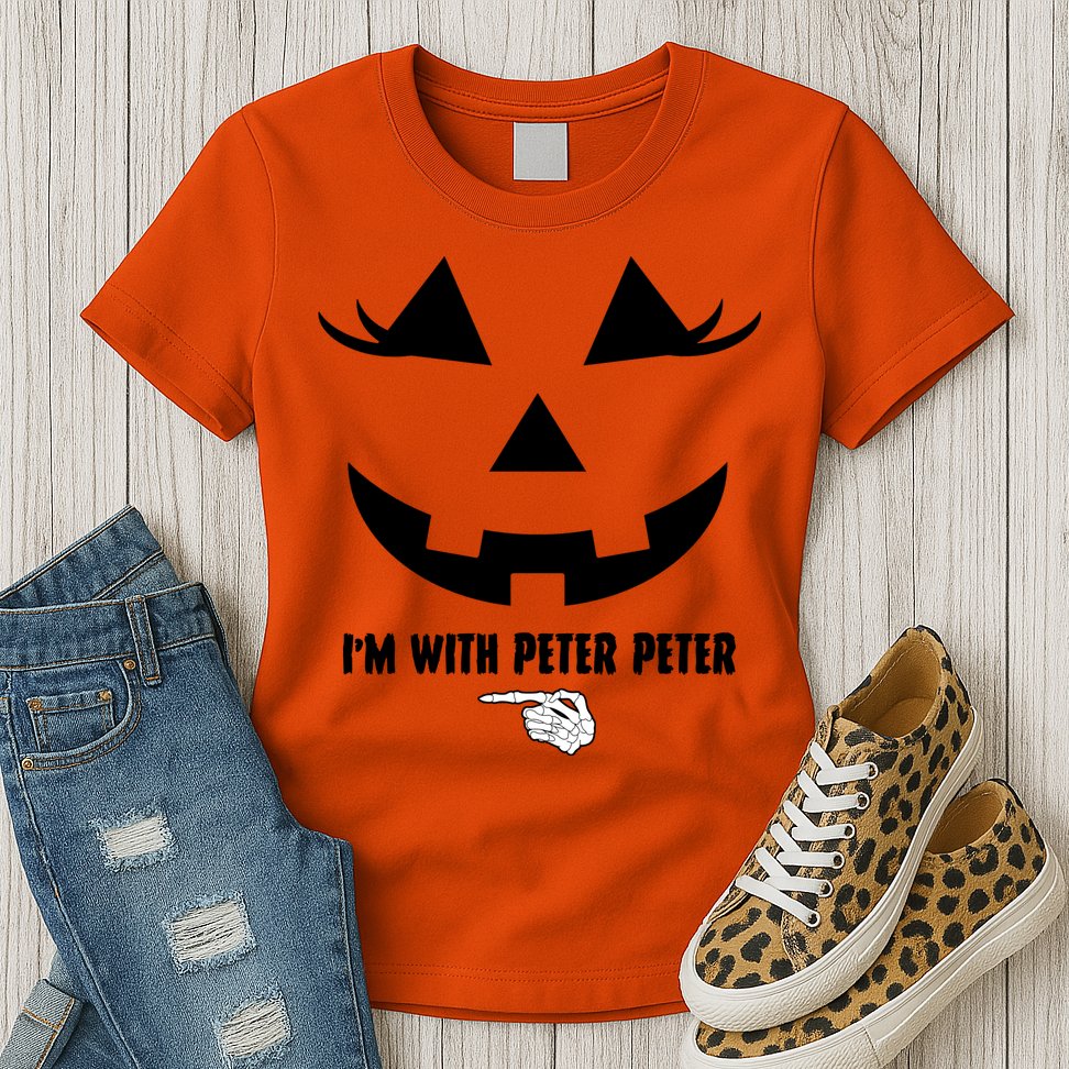 I'm With Peter Peter Funny Halloween Skeleton Hand Womens T-Shirt