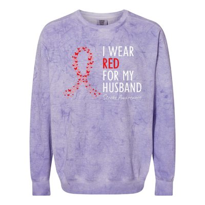 I Wear Red For My Husband Stroke Awareness Survivor Warrior Colorblast Crewneck Sweatshirt