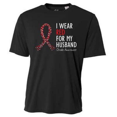 I Wear Red For My Husband Stroke Awareness Survivor Warrior Cooling Performance Crew T-Shirt