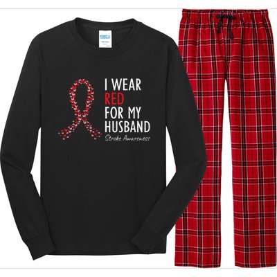 I Wear Red For My Husband Stroke Awareness Survivor Warrior Long Sleeve Pajama Set