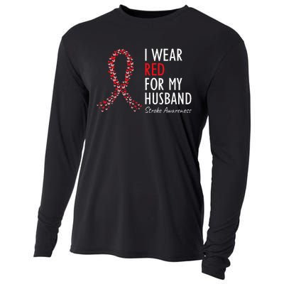 I Wear Red For My Husband Stroke Awareness Survivor Warrior Cooling Performance Long Sleeve Crew