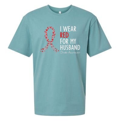 I Wear Red For My Husband Stroke Awareness Survivor Warrior Sueded Cloud Jersey T-Shirt