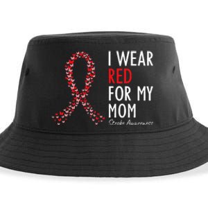 I Wear Red For My Mom Stroke Awareness Survivor Warrior Sustainable Bucket Hat