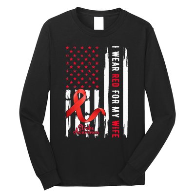 I Wear Red For My Wife Stroke Awareness Survivor Warrior Long Sleeve Shirt