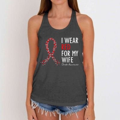 I Wear Red For My Wife Stroke Awareness Survivor Warrior Women's Knotted Racerback Tank