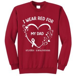 I Wear Red For My Dad Butterfly Heart Stroke Awareness Month Tall Sweatshirt