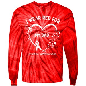 I Wear Red For My Dad Butterfly Heart Stroke Awareness Month Tie-Dye Long Sleeve Shirt