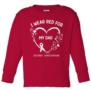 I Wear Red For My Dad Butterfly Heart Stroke Awareness Month Toddler Long Sleeve Shirt