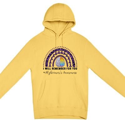 I Will Remember For You Rainbow Brain Alzheimer's Awareness Great Gift Premium Pullover Hoodie