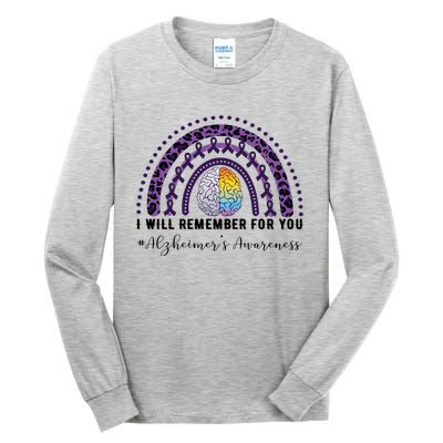 I Will Remember For You Rainbow Brain Alzheimer's Awareness Great Gift Tall Long Sleeve T-Shirt