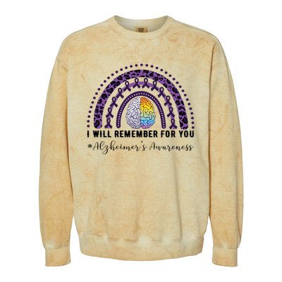 I Will Remember For You Rainbow Brain Alzheimer's Awareness Great Gift Colorblast Crewneck Sweatshirt