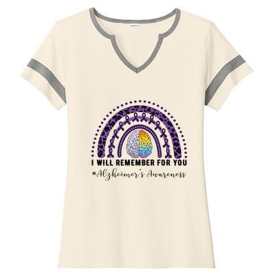 I Will Remember For You Rainbow Brain Alzheimer's Awareness Great Gift Ladies Halftime Notch Neck Tee