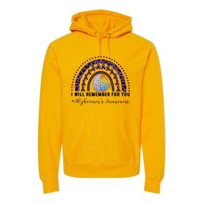 I Will Remember For You Rainbow Brain Alzheimer's Awareness Great Gift Premium Hoodie