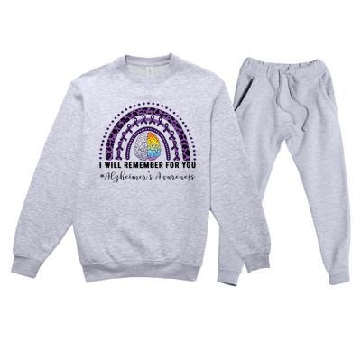 I Will Remember For You Rainbow Brain Alzheimer's Awareness Great Gift Premium Crewneck Sweatsuit Set