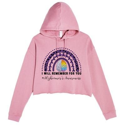 I Will Remember For You Rainbow Brain Alzheimer's Awareness Great Gift Crop Fleece Hoodie