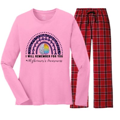 I Will Remember For You Rainbow Brain Alzheimer's Awareness Great Gift Women's Long Sleeve Flannel Pajama Set 