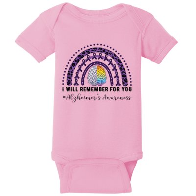 I Will Remember For You Rainbow Brain Alzheimer's Awareness Great Gift Baby Bodysuit