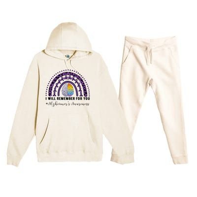 I Will Remember For You Rainbow Brain Alzheimer's Awareness Great Gift Premium Hooded Sweatsuit Set