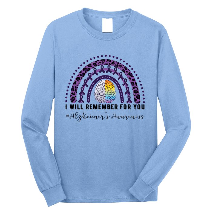 I Will Remember For You Rainbow Brain Alzheimer's Awareness Great Gift Long Sleeve Shirt