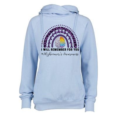 I Will Remember For You Rainbow Brain Alzheimer's Awareness Great Gift Womens Funnel Neck Pullover Hood