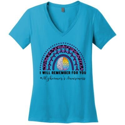 I Will Remember For You Rainbow Brain Alzheimer's Awareness Great Gift Women's V-Neck T-Shirt