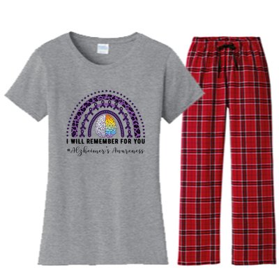 I Will Remember For You Rainbow Brain Alzheimer's Awareness Great Gift Women's Flannel Pajama Set