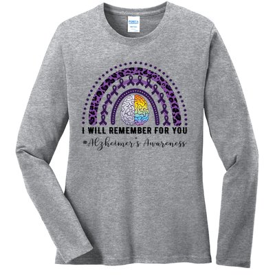 I Will Remember For You Rainbow Brain Alzheimer's Awareness Great Gift Ladies Long Sleeve Shirt