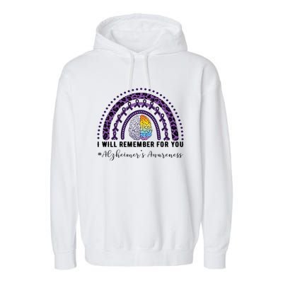 I Will Remember For You Rainbow Brain Alzheimer's Awareness Great Gift Garment-Dyed Fleece Hoodie