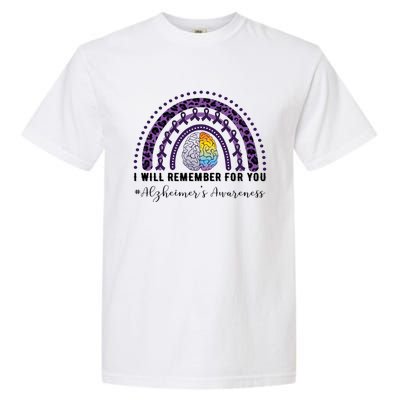 I Will Remember For You Rainbow Brain Alzheimer's Awareness Great Gift Garment-Dyed Heavyweight T-Shirt