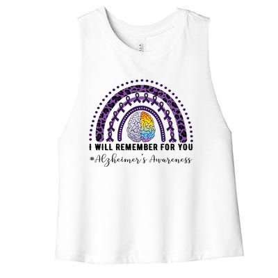 I Will Remember For You Rainbow Brain Alzheimer's Awareness Great Gift Women's Racerback Cropped Tank