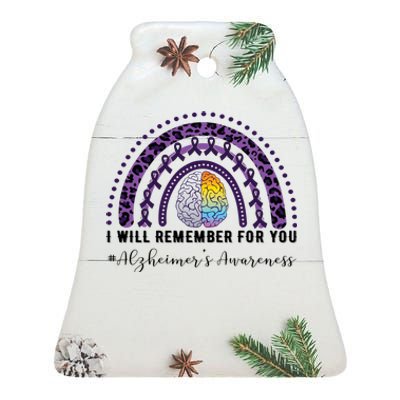 I Will Remember For You Rainbow Brain Alzheimer's Awareness Great Gift Ceramic Bell Ornament