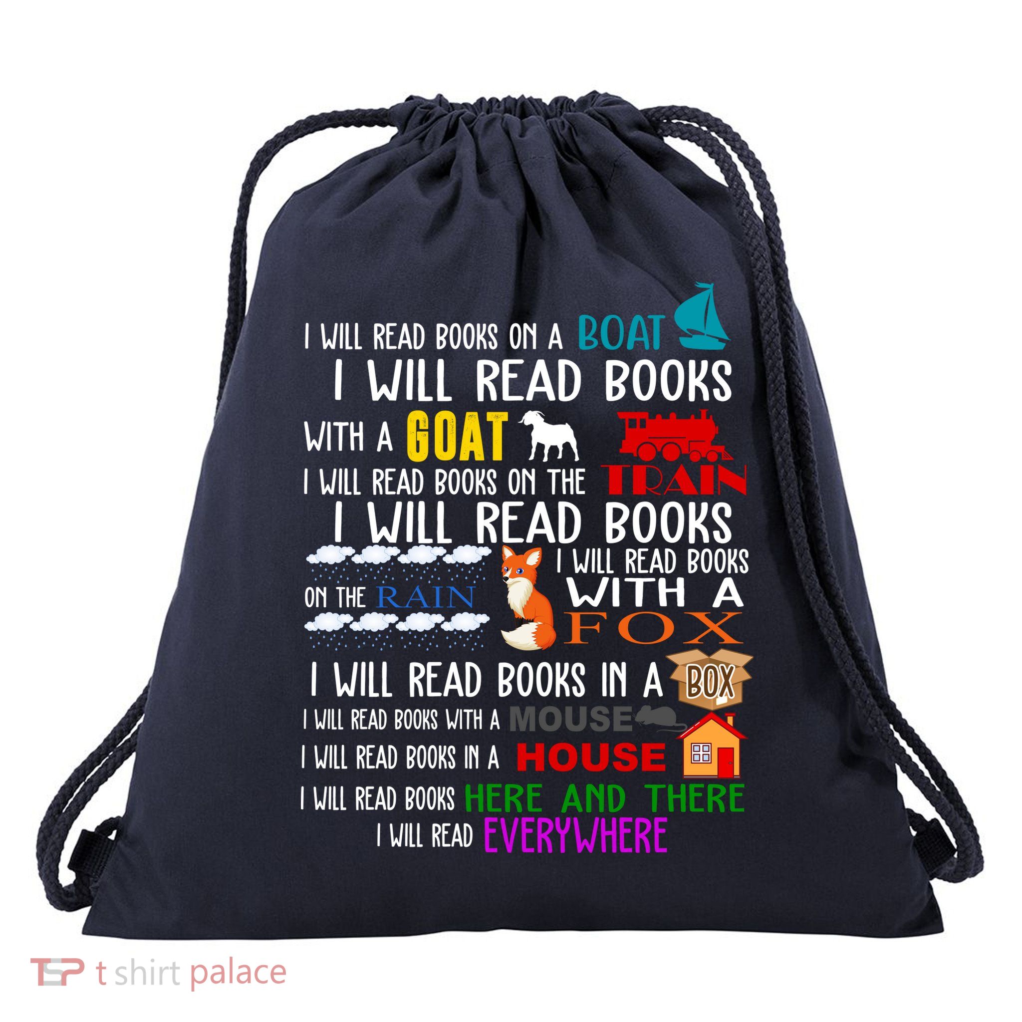 I Will Read Books Everywhere Drawstring Bag