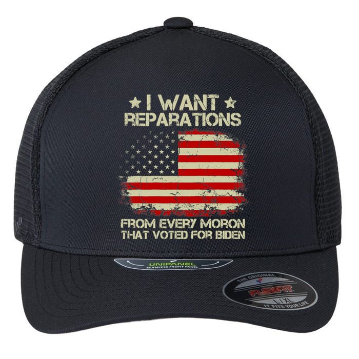 I Want Reparations From Every Moron That Voted Biden ON BACK Tank Top Flexfit Unipanel Trucker Cap