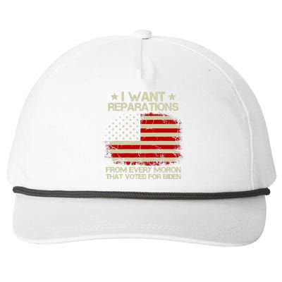 I Want Reparations From Every Moron That Voted Biden ON BACK Tank Top Snapback Five-Panel Rope Hat