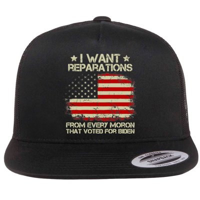 I Want Reparations From Every Moron That Voted Biden ON BACK Tank Top Flat Bill Trucker Hat