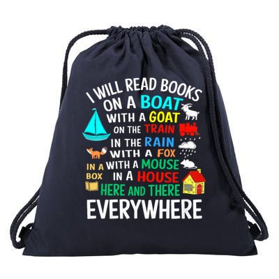 I Will Read Books On A Boat & Everywhere Reading Gift Drawstring Bag