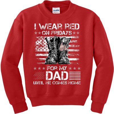 I Wear Red On Friday For My Dad Combat Boots Veteran Day Kids Sweatshirt