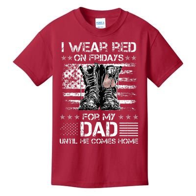 I Wear Red On Friday For My Dad Combat Boots Veteran Day Kids T-Shirt