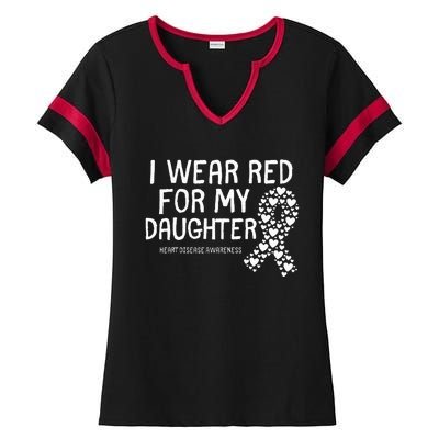 I Wear Red For My Daughter CHD Congenital Heart Disease Ladies Halftime Notch Neck Tee