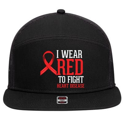 I Wear Red For Heart Disease Awareness 7 Panel Mesh Trucker Snapback Hat