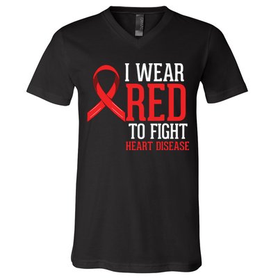 I Wear Red For Heart Disease Awareness V-Neck T-Shirt