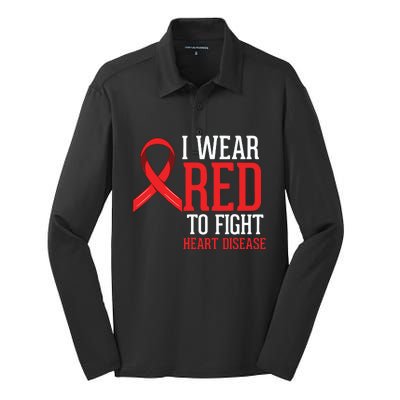 I Wear Red For Heart Disease Awareness Silk Touch Performance Long Sleeve Polo