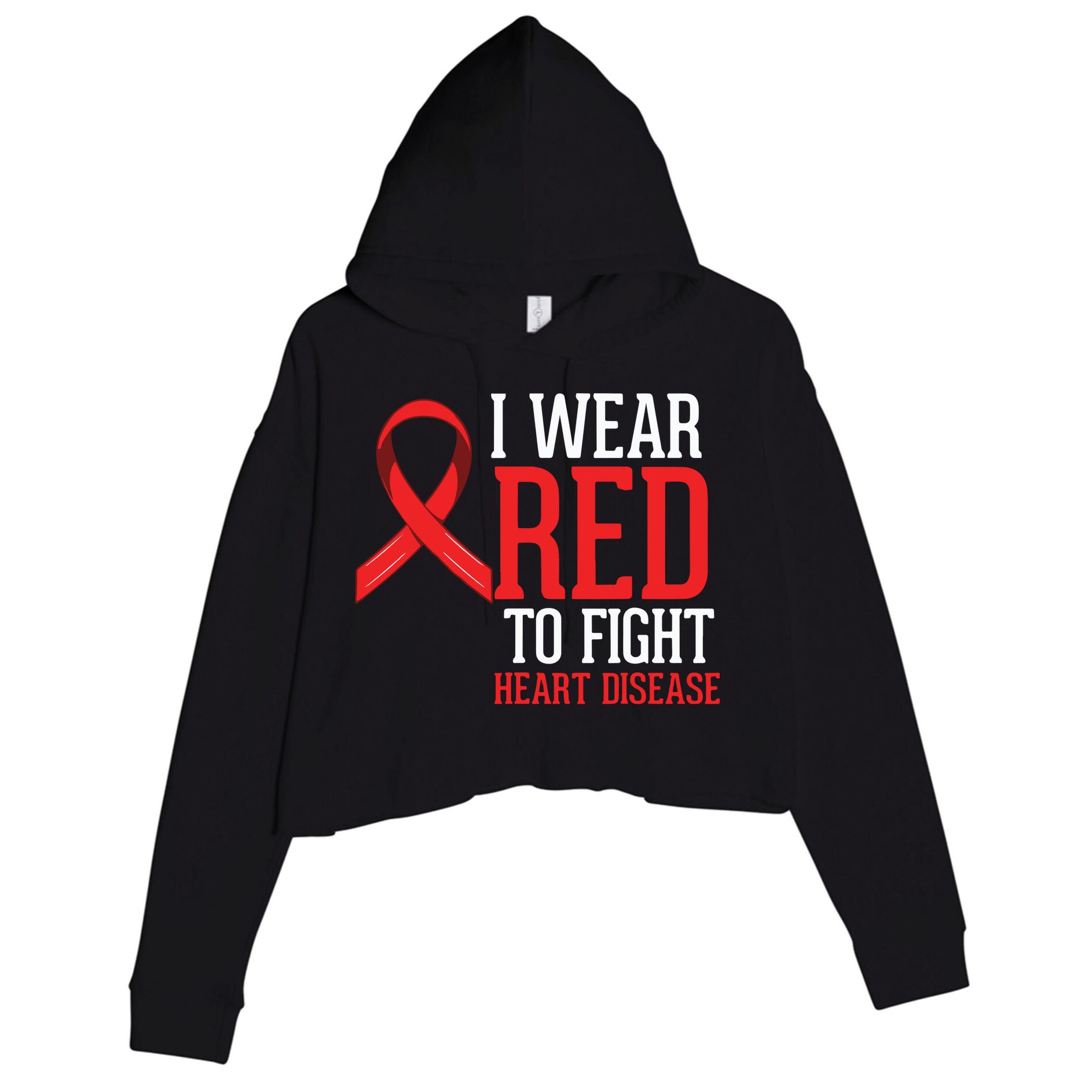 I Wear Red For Heart Disease Awareness Crop Fleece Hoodie