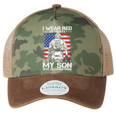 I Wear Red On Fridays For My Son Until He Comes Home Red White And Blue Legacy Tie Dye Trucker Hat