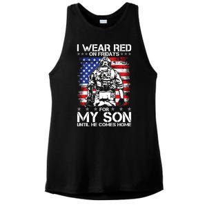 I Wear Red On Fridays For My Son Until He Comes Home Red White And Blue Ladies PosiCharge Tri-Blend Wicking Tank