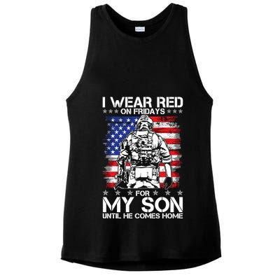 I Wear Red On Fridays For My Son Until He Comes Home Red White And Blue Ladies PosiCharge Tri-Blend Wicking Tank