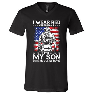 I Wear Red On Fridays For My Son Until He Comes Home Red White And Blue V-Neck T-Shirt