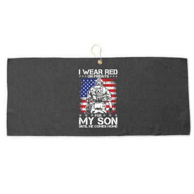 I Wear Red On Fridays For My Son Until He Comes Home Red White And Blue Large Microfiber Waffle Golf Towel