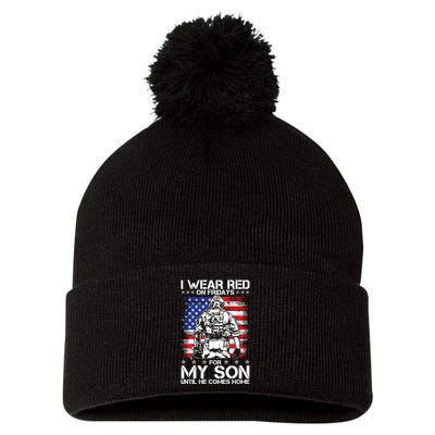 I Wear Red On Fridays For My Son Until He Comes Home Red White And Blue Pom Pom 12in Knit Beanie
